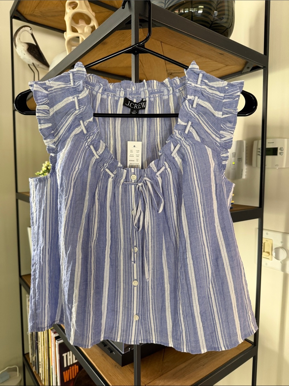 J. Crew Blue & White Striped Ruffle-Sleeve top